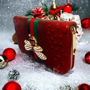 Bags | Burgundy Luxury Designer Ostrich Print Bee Wallet And  display picture 2